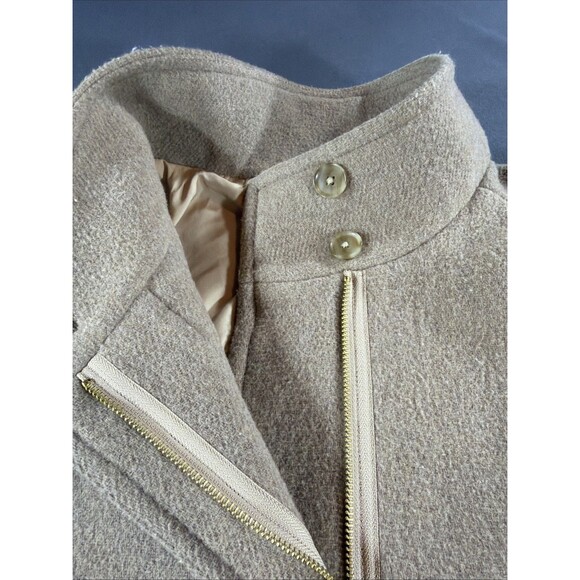 J Crew BU261 Womens Wool City Coat Long Sleeve Zip-Up Button Neck Tan 18 - Picture 4 of 14